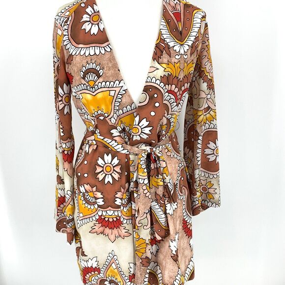 BCBG Maxazria Dress Dusty Rio Paisley Wrap 2 piece Beige Red Brown S - Picture 4 of 11
